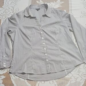 Torrid Black and White Striped Button Up Top 0 L